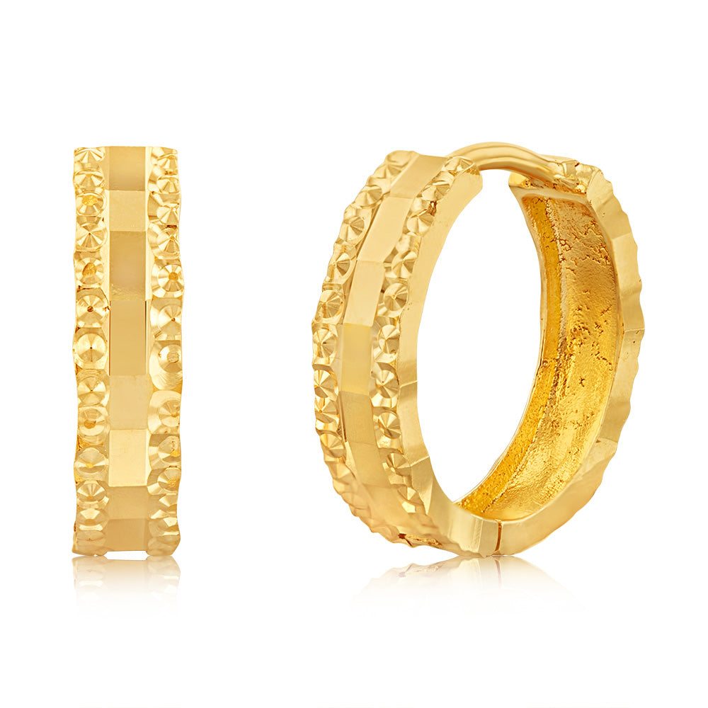 Fancy J-Hoop Accented Earrings 14K Gold